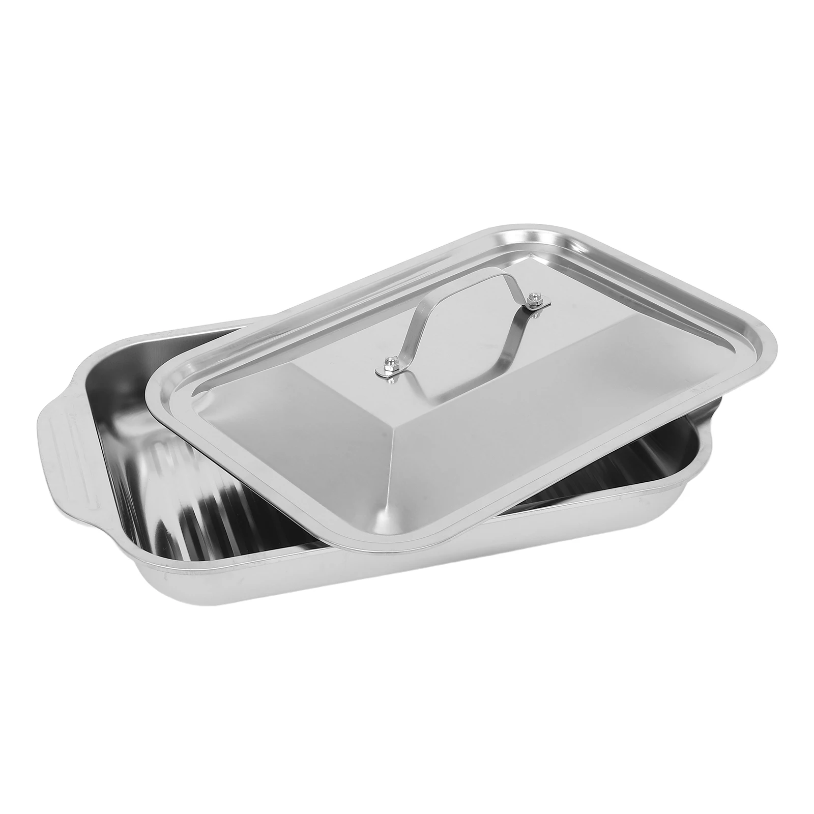 

Stainless Steel Fish Grilling Pan Deep Roasting Tray Rectangle Lid Oven Tray Spill Prevention Baking Grill Plate