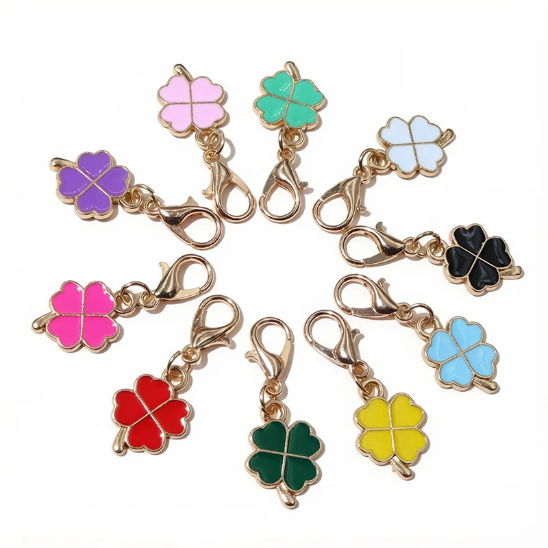 10pcs with Lobster Clasp Enamel Four-Leaf Clover Charms Pendant DIY Jewelry Making Accessories for Keychain Necklace Bracelet