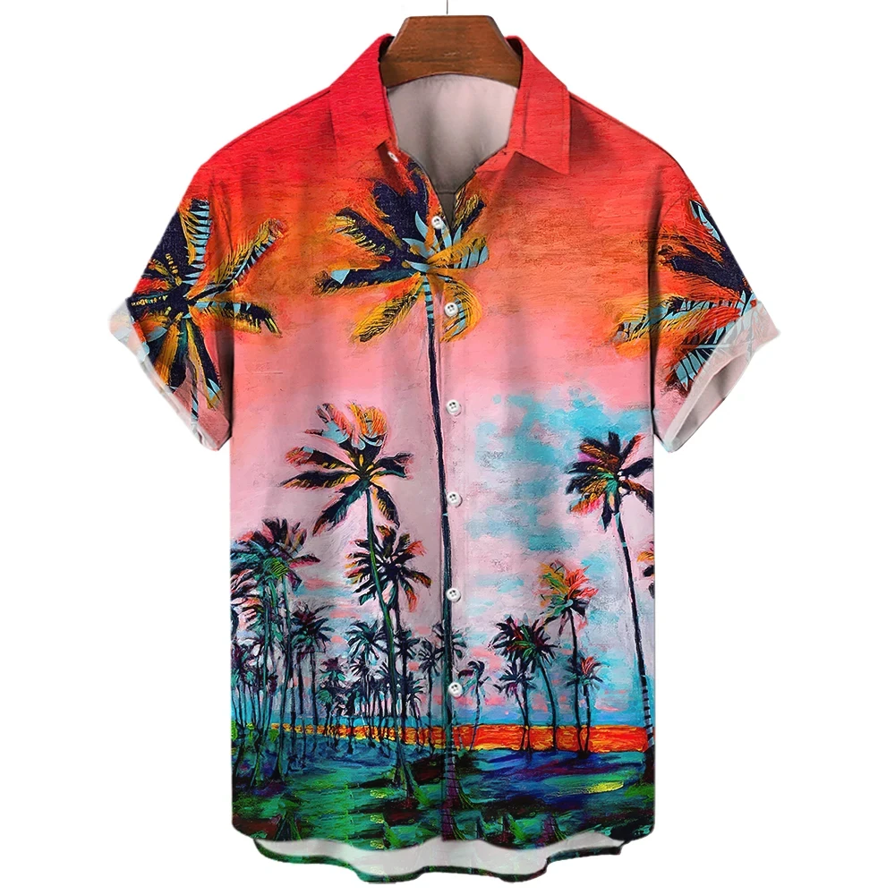 

2024 Coconut Tree Men's Shirt 3D Printed Cool And Breathable Men's Hawaiian Shirt Beach Short Sleeve Fashion Shirt T-shirt Shirt