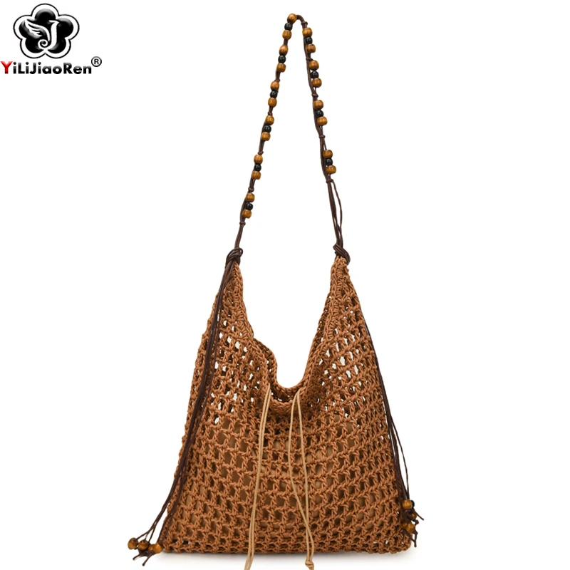 

Модные сумки на плечо, женская летняя пляжная сумка ручной работы, большая вместительная сумка, богемная ажурная сумка-тоут для женщин, сумка через плечо
