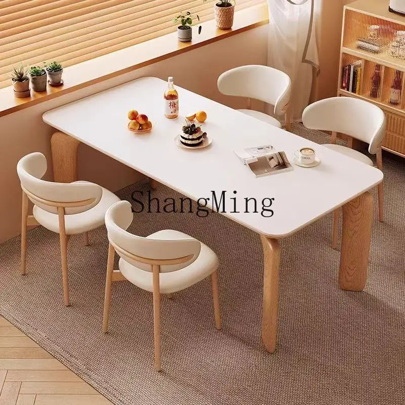 

FG log cream wind solid wood rock slab dining table household rectangular table dining table