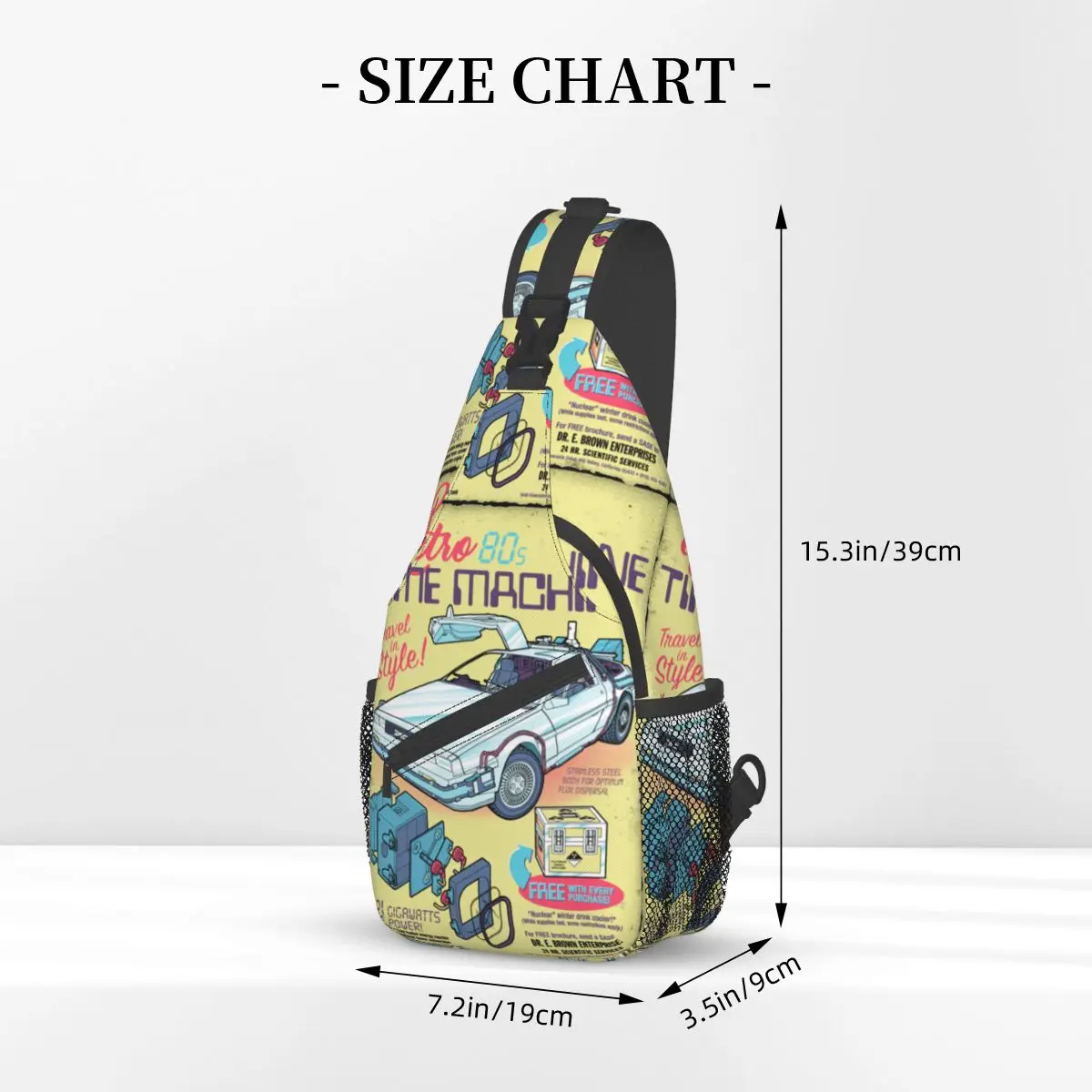 Retro Time Machine Small Sling Bags Peito Crossbody Shoulder Sling Mochila Outdoor Sports Daypacks Back to the Future Impresso