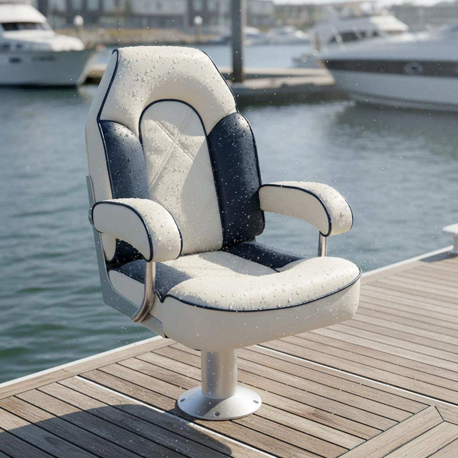 Marine Steering Chair Rounded Edges Upholstered Steering Chair Helmsperson Boat Seat Metal Side Supports Helm Boat Seat