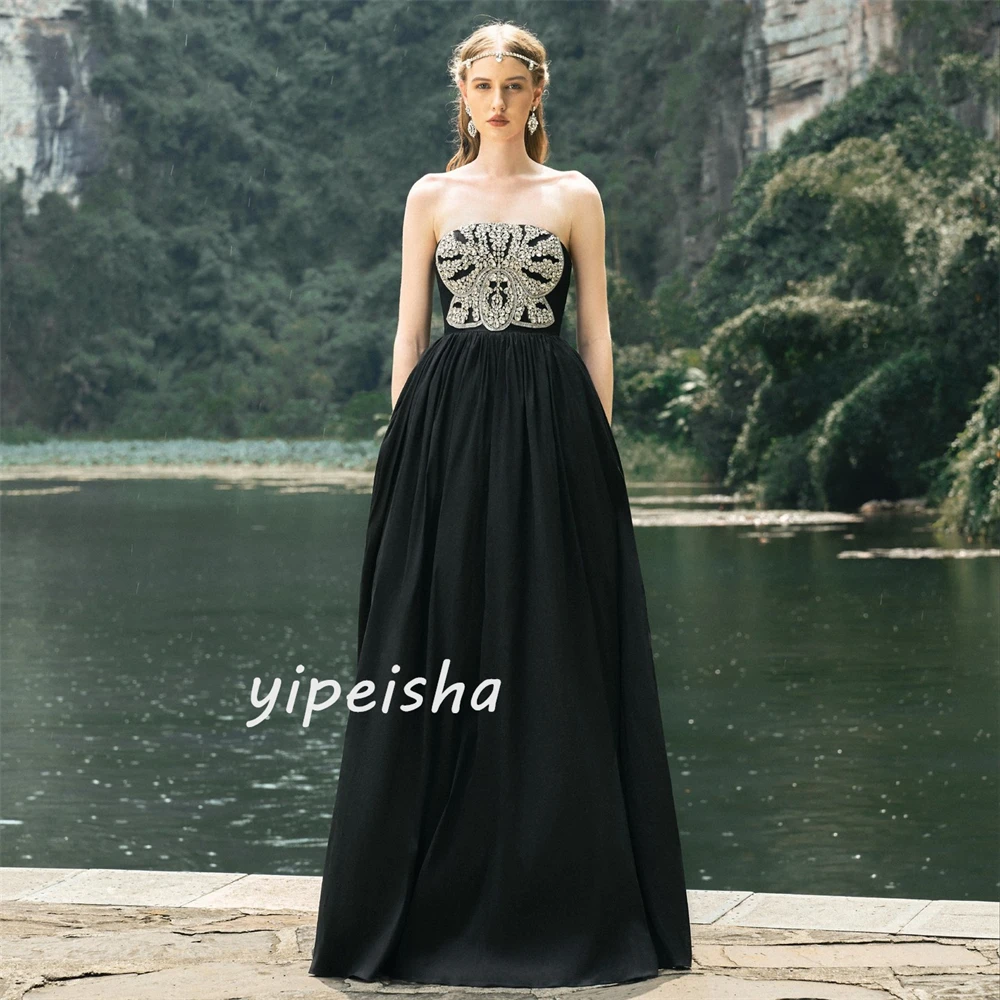 Jersey Sequined Ruched Formal Evening A-line Strapless Bespoke Occasion Gown Long Dresses