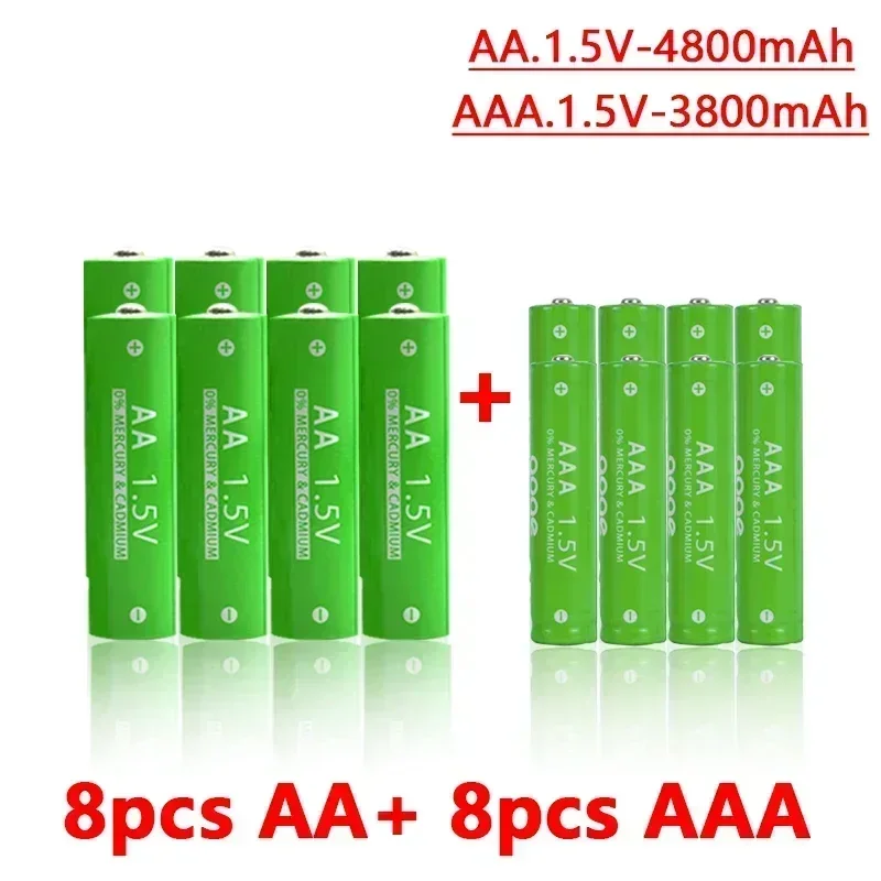 AA + AAA перезаряжаемая щелочная батарея AA 1,5 в 4800 мАч/1,5 в AAA 3800 мАч, фонарик, игрушки, часы, mp3-плеер, замена