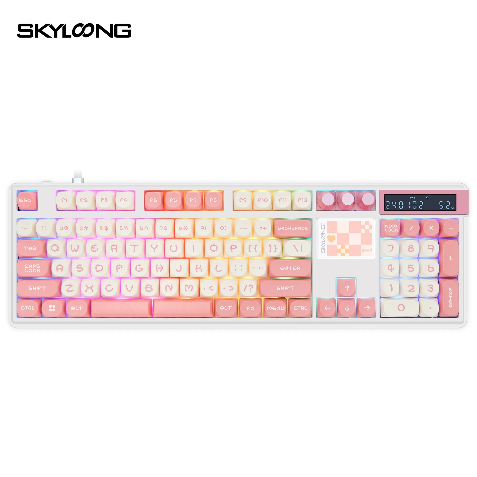 SKYLOONG GK104 Pro 3Mode Wireless gaming Mechanical Keyboard with 2.0 Screen 3 Knobs Hot-Swappable Side-Engraved PBT keycap RGB