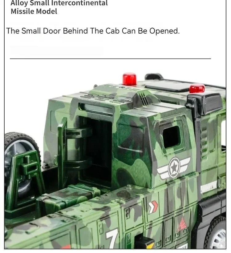 1:32 Militair model Lanceringsvoertuig Raketauto's Speelgoed Diecast Model Lichte muziek Trek deuren terug Geopend vrachtwagen Jongens Educatief speelgoed