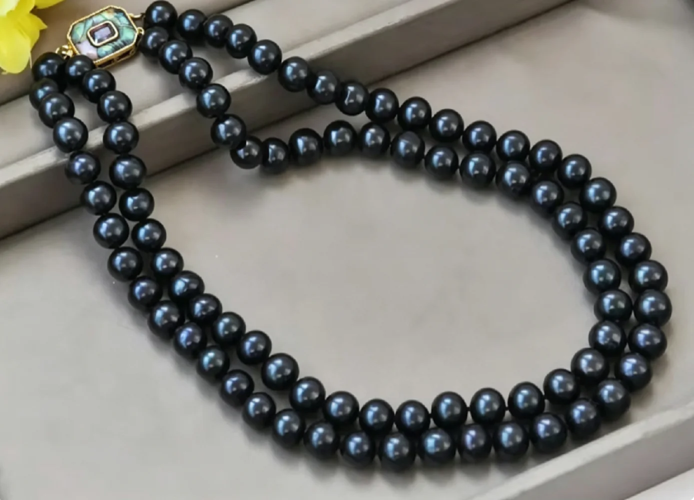 2 rows/necklace AAAA  8-9mm natural Tahiti black pearl necklace 16-18 in/18-20 in