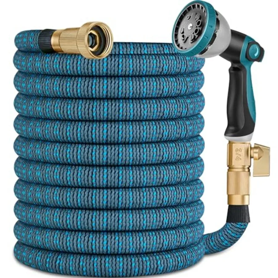 

Растягивающийся садовый шланг 50 футов - Новые улучшенные расширяющиеся водяные шланги 2026 года с 10-функциональной насадкой-распылителем, сверхпрочная тканевая ткань