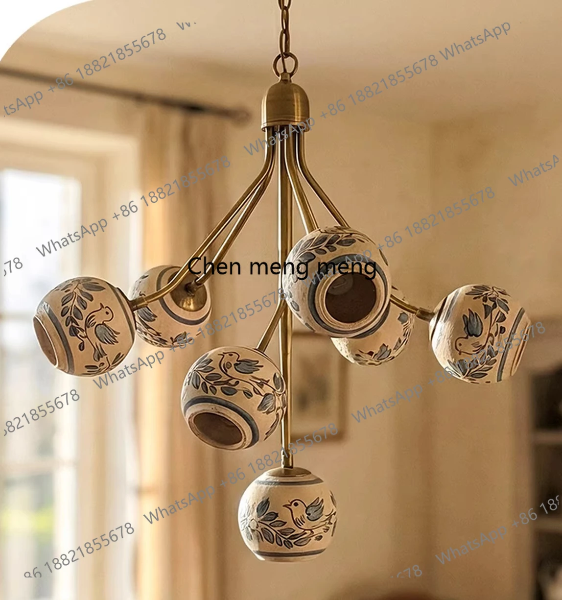 

Retro blue and white porcelain creative multi-head chandelier medium ancient style living room bedroom dining room Nanyang style