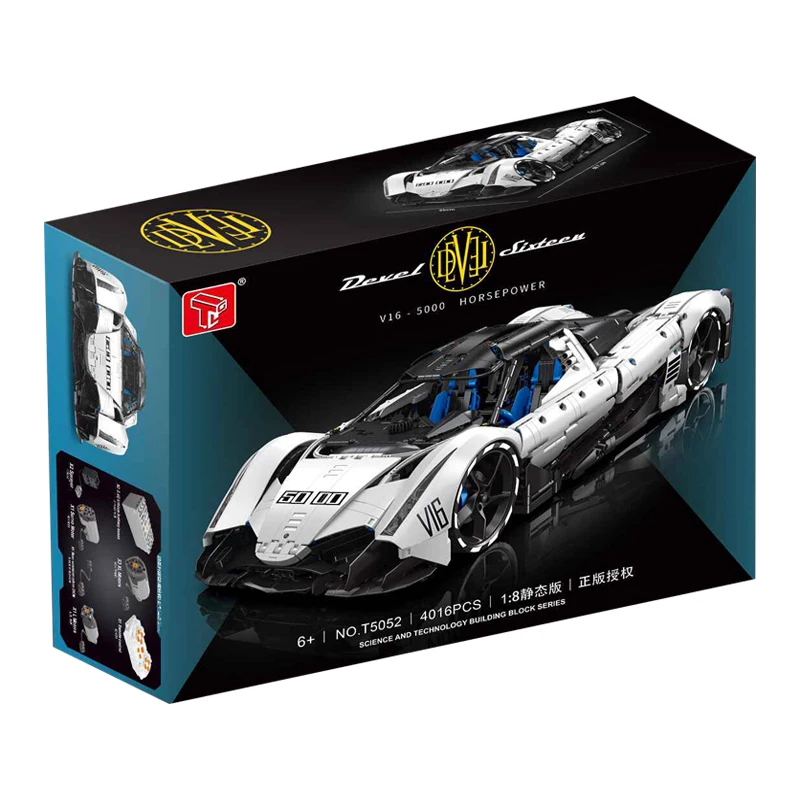IN STOCK T5052 MOC Technical RC Sports Car Devel Sixteen V16 Building Blocks Bricks Model DIY Toys for Boys Christmas Gift Set