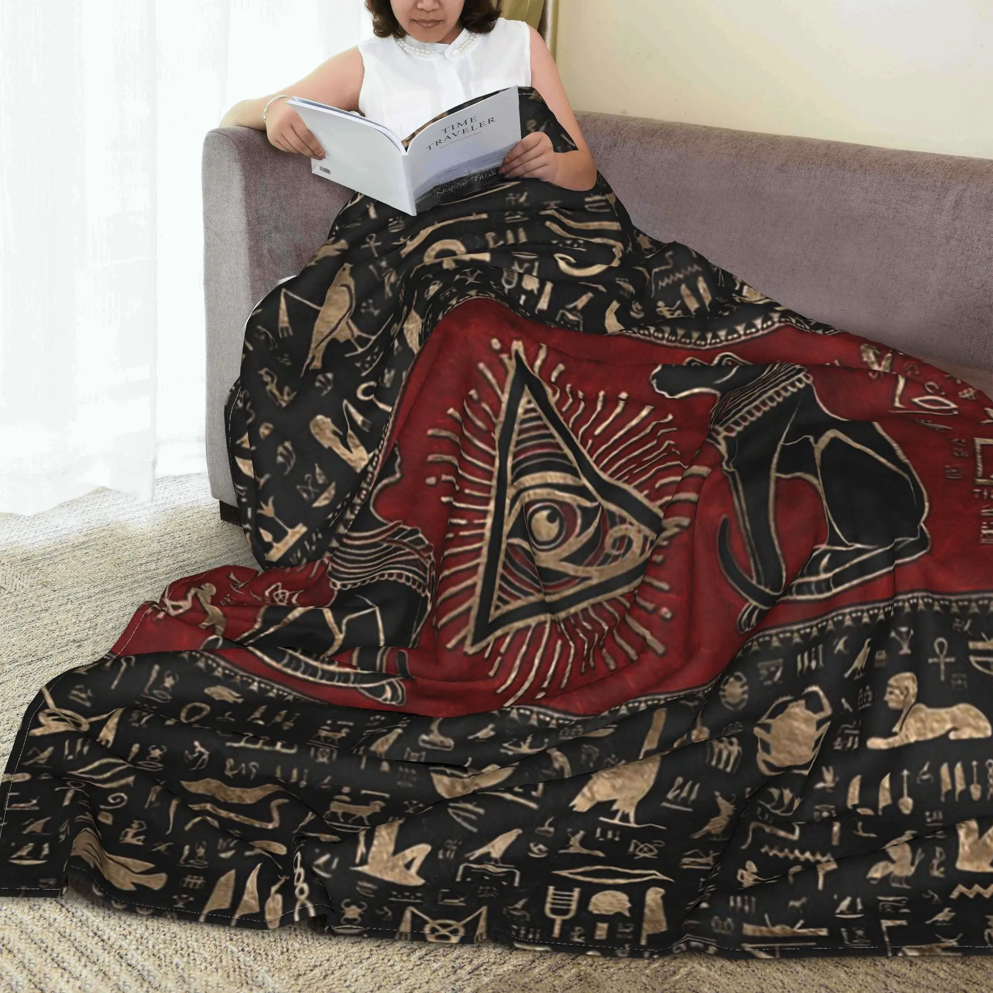 

Ancient Egyptian Cats And Eye Of Horus Blankets Breathable Fleece Sofa Throw Blanket for Home Bedroom Throws Bedspread Quilt