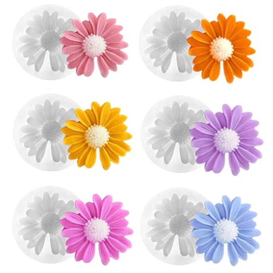 

Набор из 6 силиконовых форм для свечей в виде цветов ромашки, 3D-формы для изготовления свечей, формочки для цветов из силикона для изготовления свечей, для работы с фонданом и шоколадом