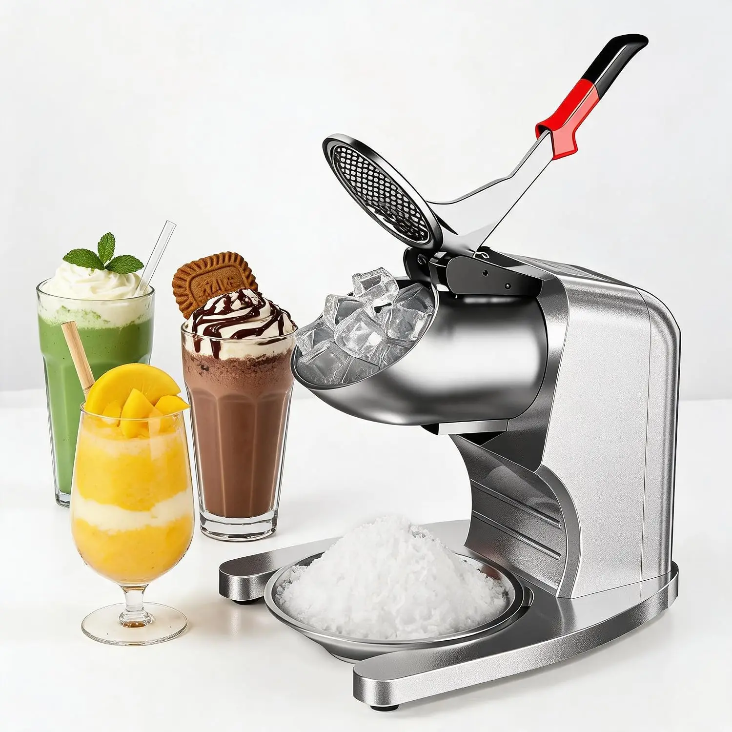 High-Output Electric Ice Crusher Shaved Ice Machine, 350W Snow Cone Maker with 250 LBS/h Capacity, 20000RPM 4 Stainless Steel Blades, 4.13