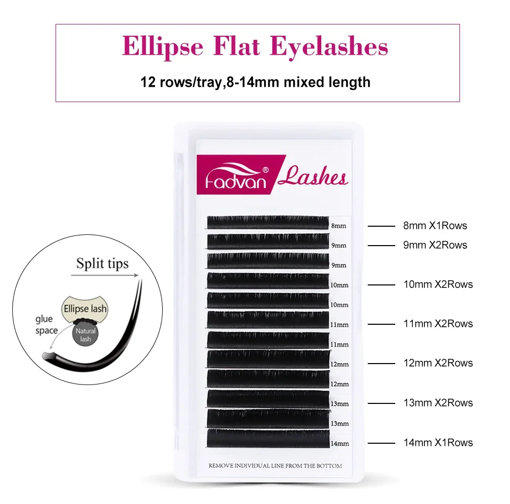 Fadvan Ellipse Flat Lashes Extensions Super Mink Black Flat Eyelash Extension Semi-permanent Individual Very Soft Ellipse Wires