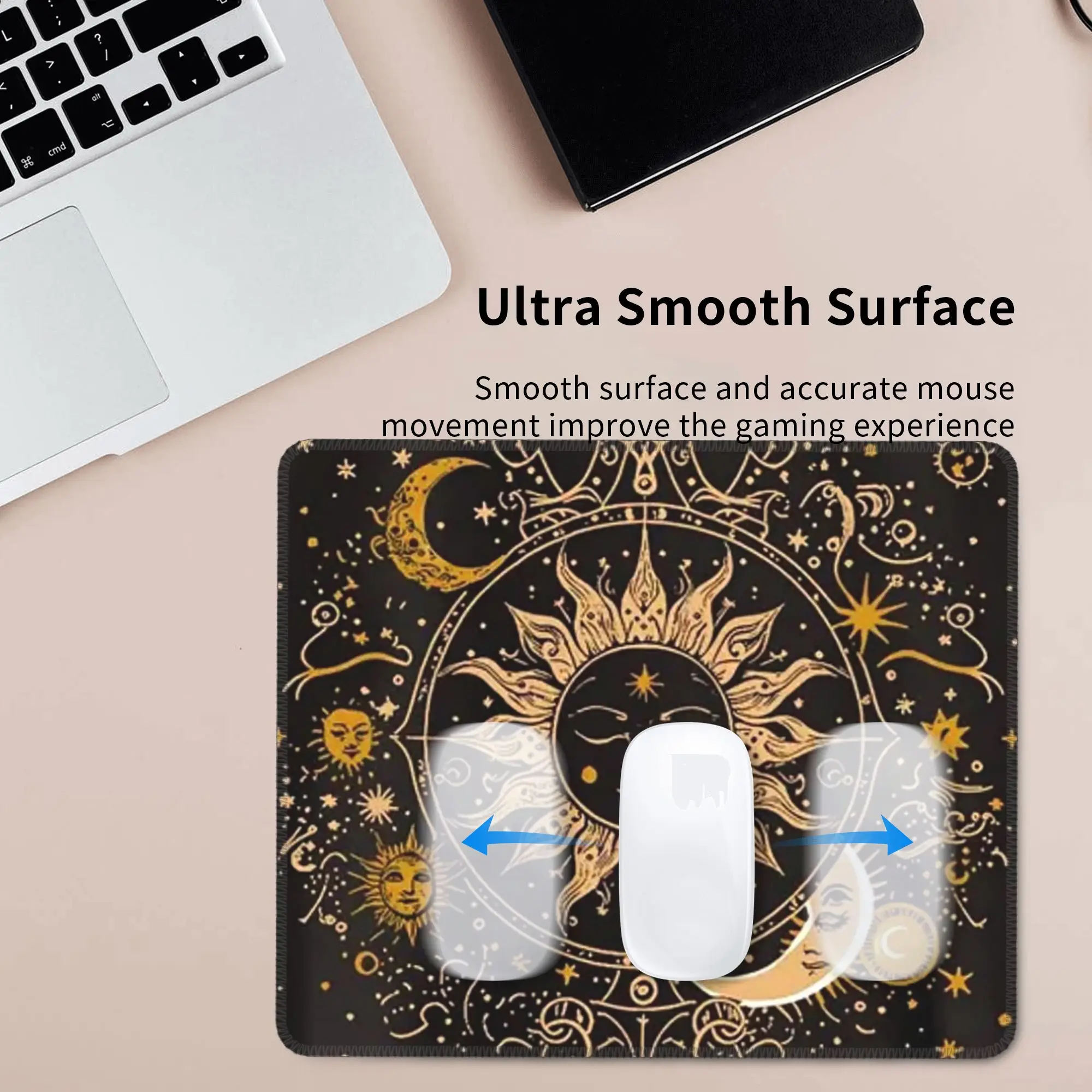 Boho Golden Crescent Moon And Sun Witch Mouse Pad Computer Keyboard Mouse Mat PC Laptop Desk Mat Office Accessories Table Mats