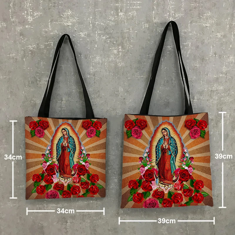 Virgin Mary Print Shopping Bags Our Lady of Guadalupe Tote Bag Women Handbag Catholic Churches Storage Bags Portable Storage Bag