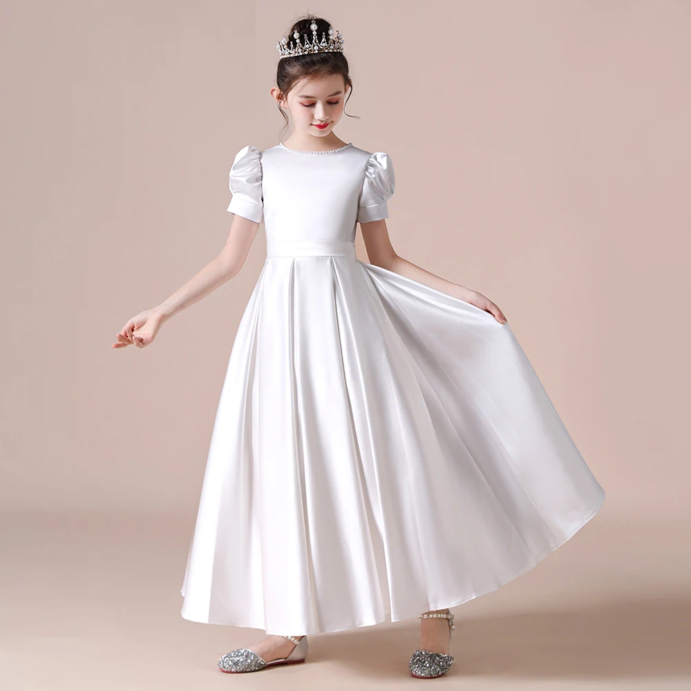 Princess Pageant Satin Elegant Girls Gown Junior Bridesmaid Flower Girl Dress For Birthday Party Concert First Communion Dress