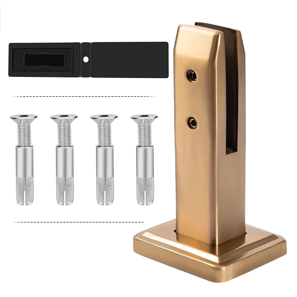 

Gold 201 stainless steel staircase railing column balcony frameless no hole black glass clip groove ground clip 160mm/200mm
