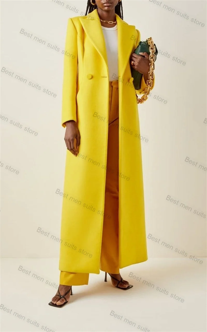 Traje amarillo de lana de Cachemira para mujer, chaqueta larga de 1 pieza, abrigo Formal de oficina para mujer, chaqueta personalizada, vestido de graduación, esmoquin de boda