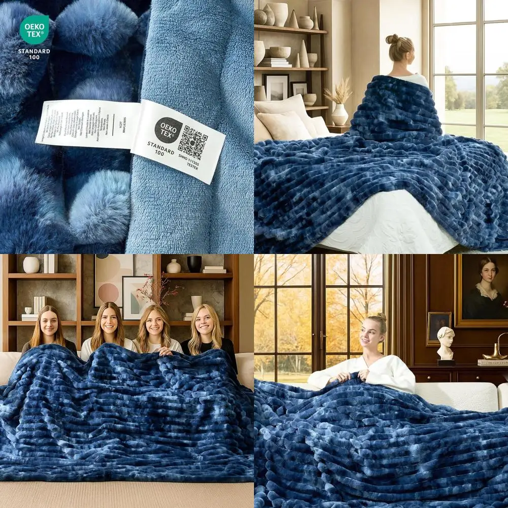 

Cozy Plush Striped Faux Fur Throw, 90 x 90 Tie-Dye Blue, Ideal for Sofa, Bedroom, Living Room