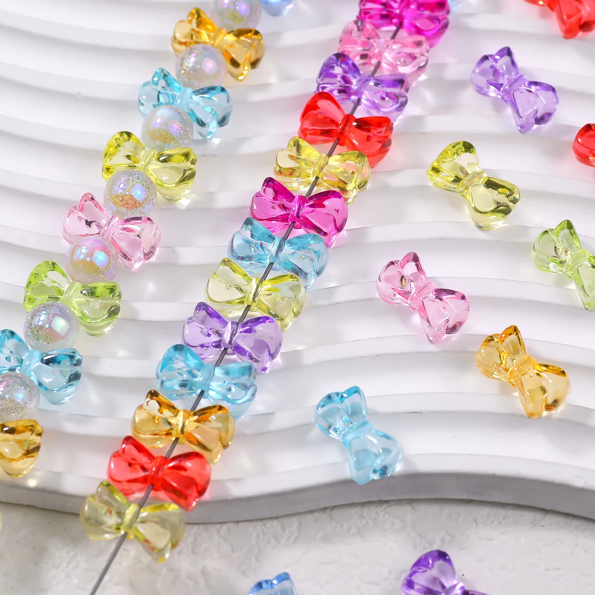 10×18mm Multi-color Acrylic Translucent Crystal Bow Spacer Loose Beads For Jewelry Making Bracelet DIY Pen Beads Accessories