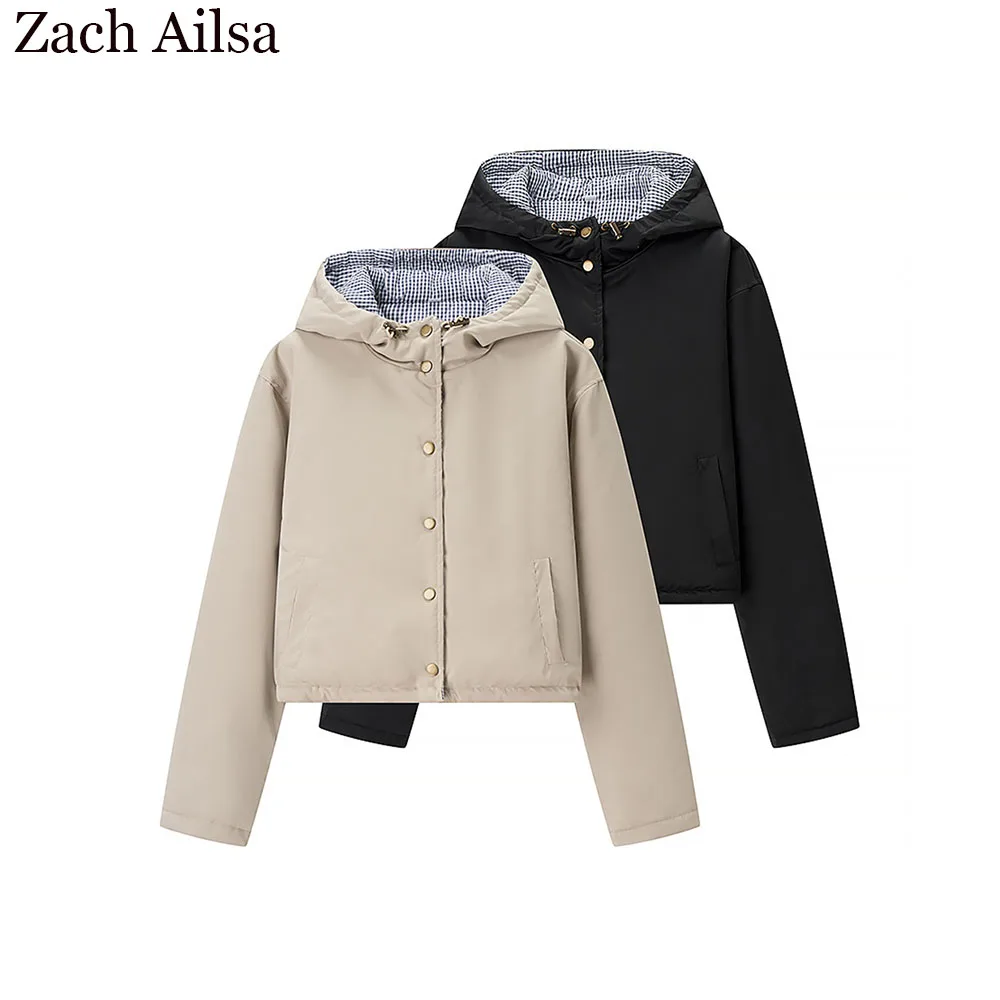 

Новая осенне-зимняя женская одежда, модная простая и универсальная двусторонняя хлопковая куртка с капюшоном