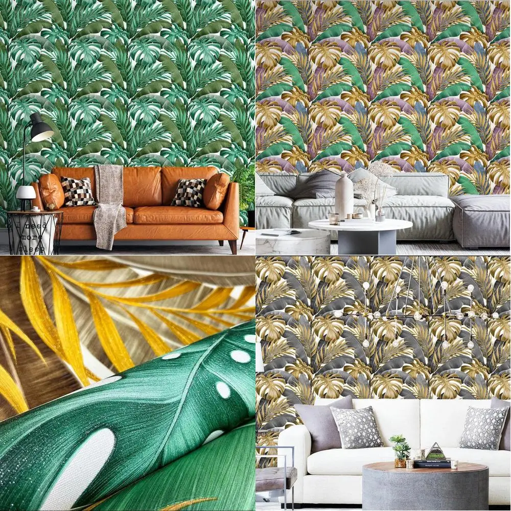 Rustic 3D Leaf Wallpaper Waterproof Living Room Feature Wall Dining Room Theme Hotel Decorative Wallpaper In Stock