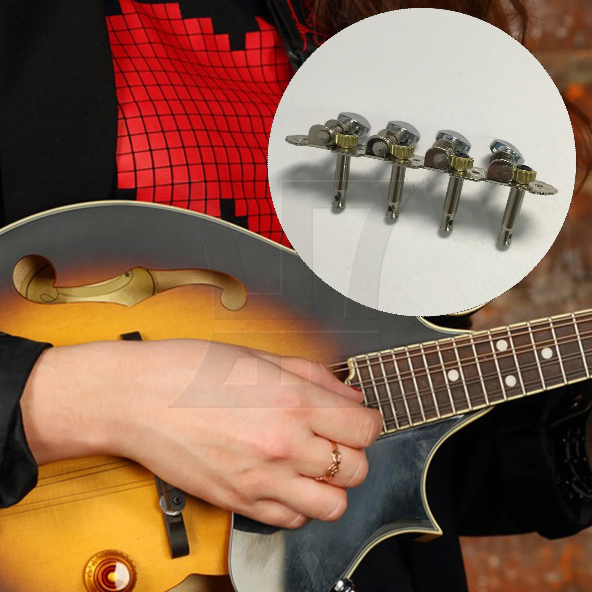 

Yibuy, 2 шт., 4L+4R, 8-струнные, серебристые, овальные кнопочные тюнеры для мандолины/гитары, хромированные