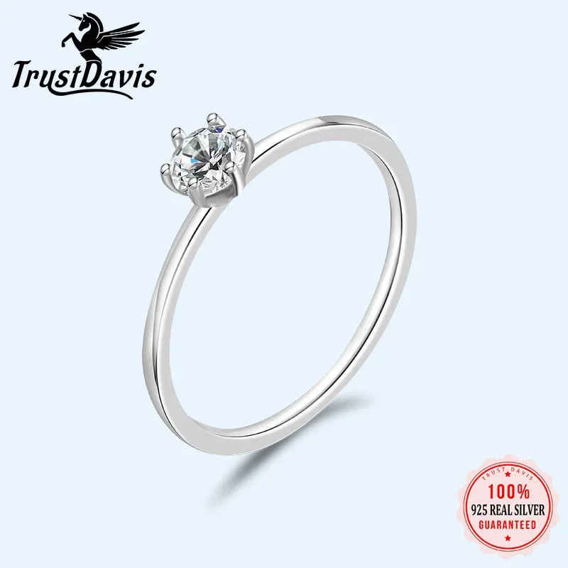 TrustDavis Real 925 Sterling Silver Fashion Simple Cute Dazzling CZ Finger Ring For Women Wedding Party Fine S925 Jewelry DA1666