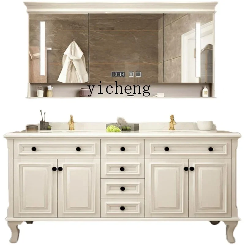 

TQH combination rock slab solid wood bathroom cabinet bathroom double basin washstand smart mirror washbasin cabinet