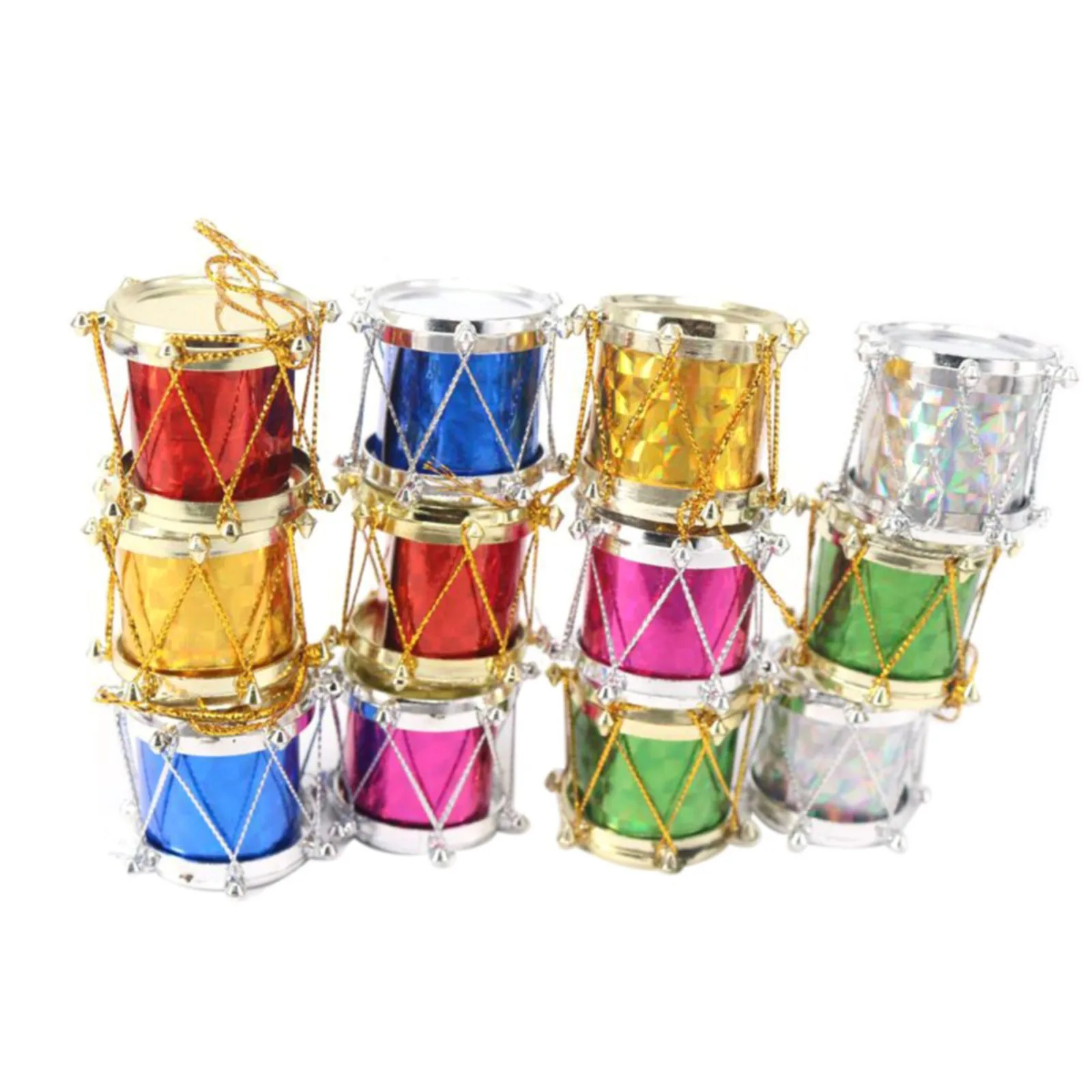 12 Pcs Colorful Glitter Mini Drum Christmas Tree Ornaments Wedding Party Decor Christmas Holiday Hanging Decoration Pendants