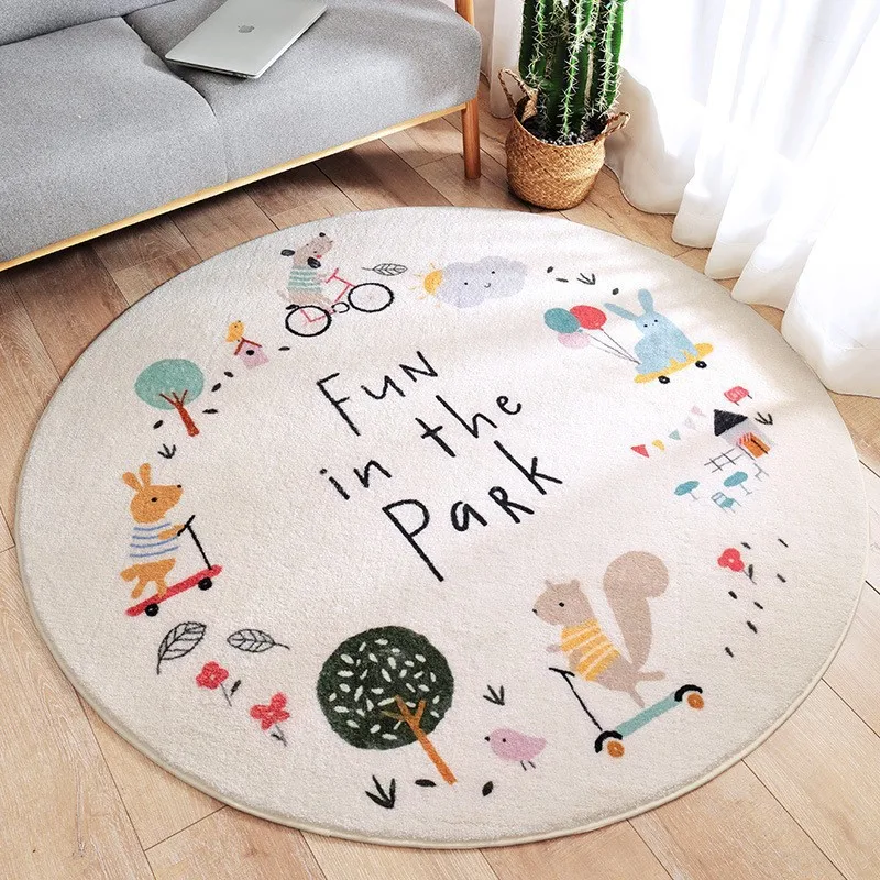 Cartoon Animal Round Fluffy Carpet For Living Room baby Play Mat For Children Cartoon Soft Plush Bedroom Rugs For Kids