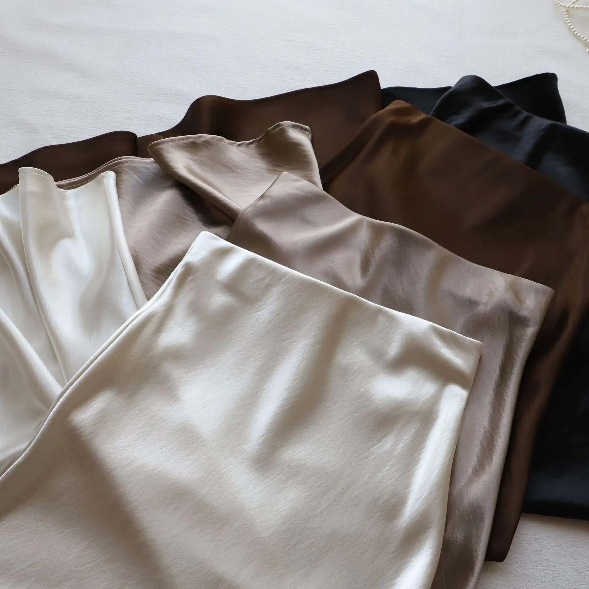 Purcoral 2026 Women Satin Midi Skirt High Waist Solid Color Flowy A Line Long Skirt Elegant Office Daily Wear Ladies Skirt