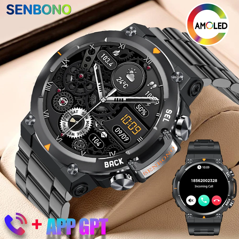 SENBONO MAX18 Men's Smart Watch Bluetooth Call AMOLED  410mAh Big Battery Fitness Tracker AI Voice GPT Sport Smartwatch for Men