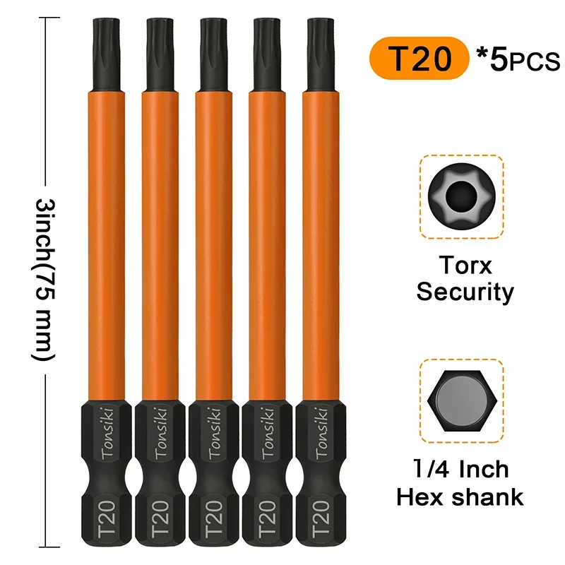 Torx Chave de Fenda Bits Hex Shank Magnetic Torx Bit Grupo Brocas de Cabeça T20 T25 75 mm Pcs