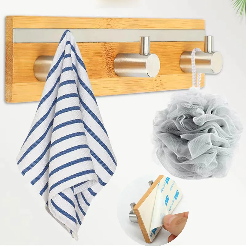Bamboo Wall Hook Stainless Steel Hook Hanger For Towel Holder Clothes Hanger Key Holder Door Wall Hanger Hook Kitchen Bathroom