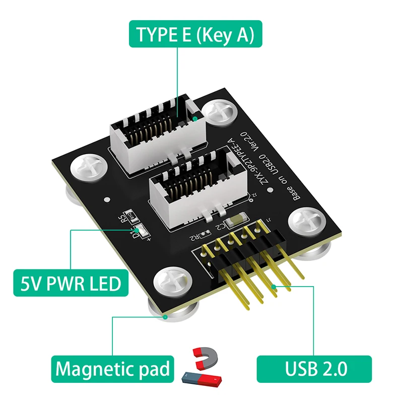 Kunci soket Panel Depan USB 3.1 ganda, adaptor ekstensi kabel pria dengan bantalan magnetik, Header Mainboard 9Pin ke USB 2.0