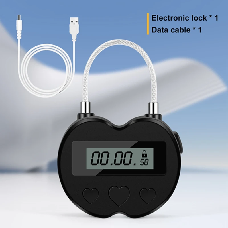 Smart Time Lock LCD Display Time Lock Multifunction Travel Electronic Timer, Waterproof USB Rechargeable Temporary Timer Padlock