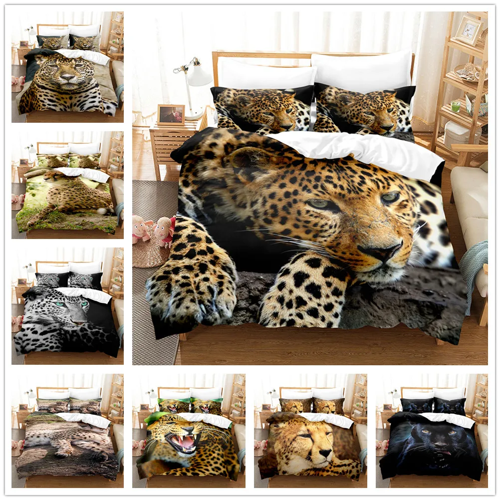 

Leopard Duvet Cover Set Queen Size 3D Animal Print Bedding Set Wildlife Comforter Cover&Pillowcases for Kids Teens Bedroom Decor
