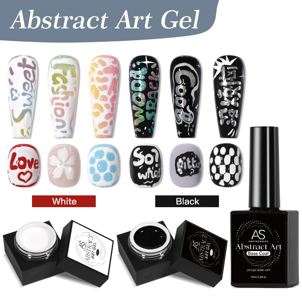 

AS 2 шт. Poke Poke Nail Art Gel Glue Set Black And White Wave Texture Nail Painting Art Gel WordArt UV LED Soak Off Varnish Kit