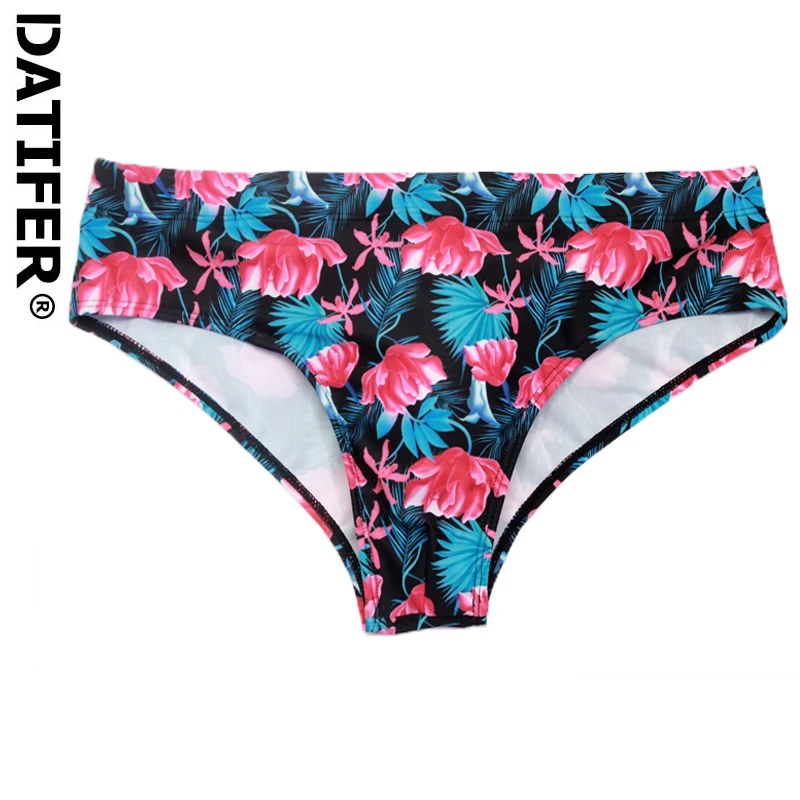 Datifer 2025 Summer Mens Swimming Shorts Removable Pad Print Briefs Low Sexy Bikini Surfing Beach Maillot De Bain Homme Shorts