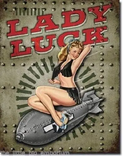 Legends Lady Luck Pin Up Girl Tin Sign - Military Air-force Bomber Airplane Metal Tin Sign 8X12 inches, TinSignEUa41119 sign