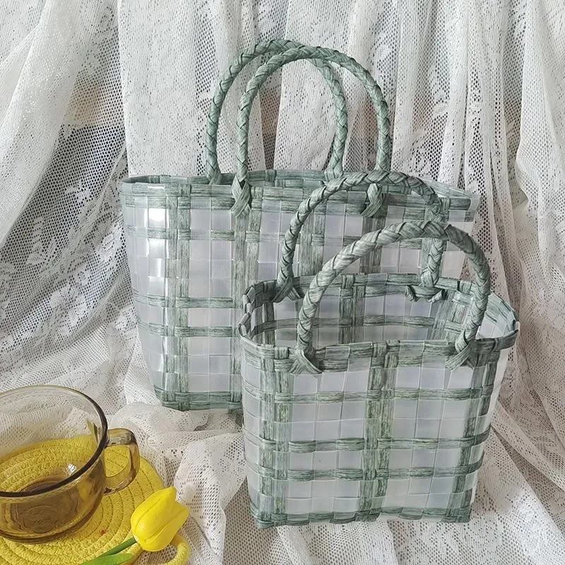 PVC Bath Basket Women Storage Handbag Bath Bag Transparent Beach Picnic Countryside Woven Bag Handmade Woven Handbag BasketZI481