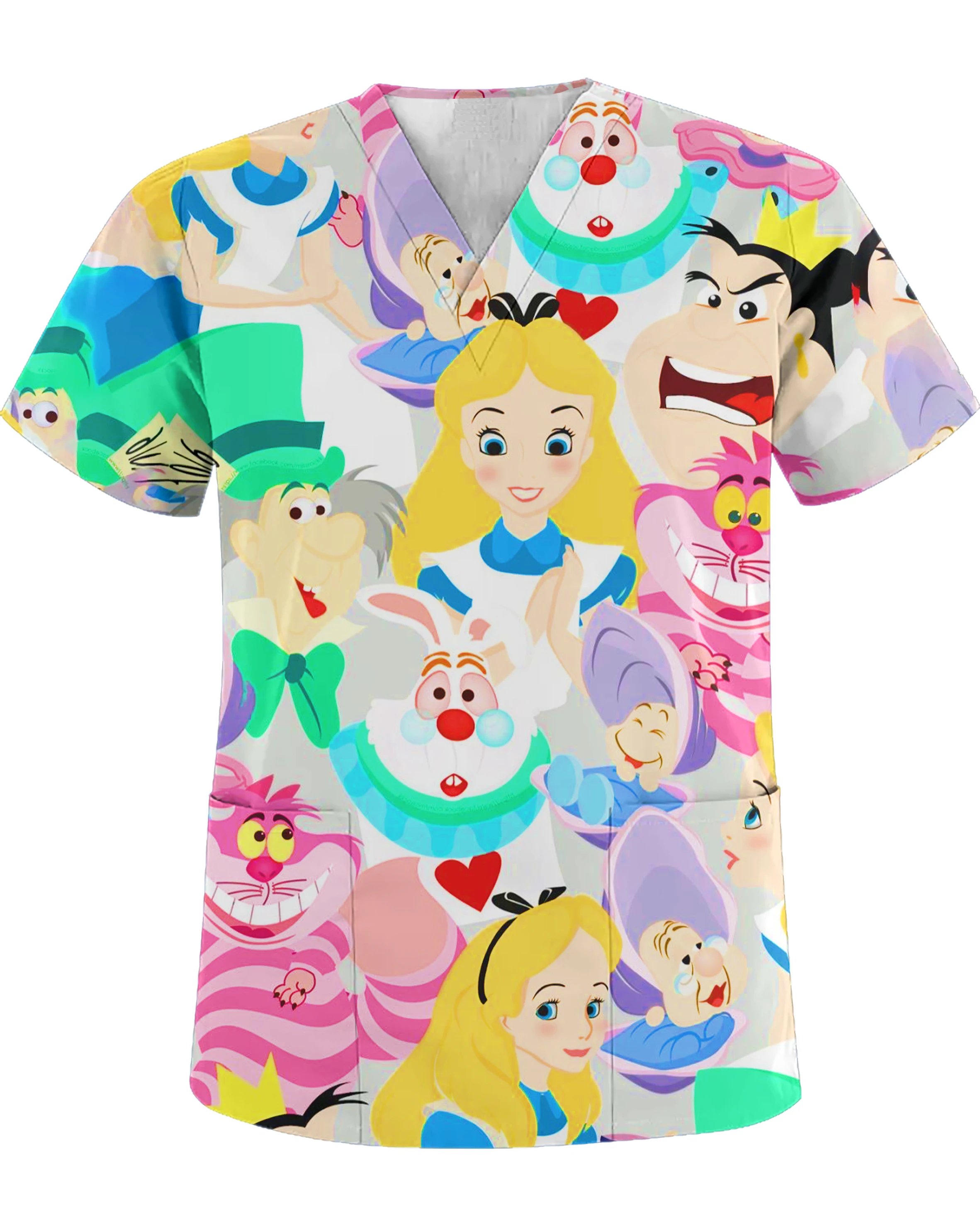 Nursing clothes V-neck print Disney Princess Alice nursing clothes female matte top worker nurse work medical uniform