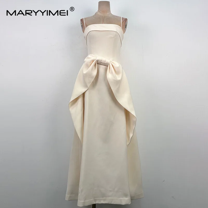 MARYYIMEI Stitched bow temperament ceremonial dress tube top waist long dress 2026 summer new women's clothing