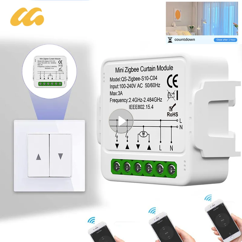 

Умный переключатель для штор Tuya Zigbee, переключатель для роликовых затворов с электромотором, работает с приложением Smart Life и Alexa Google Home