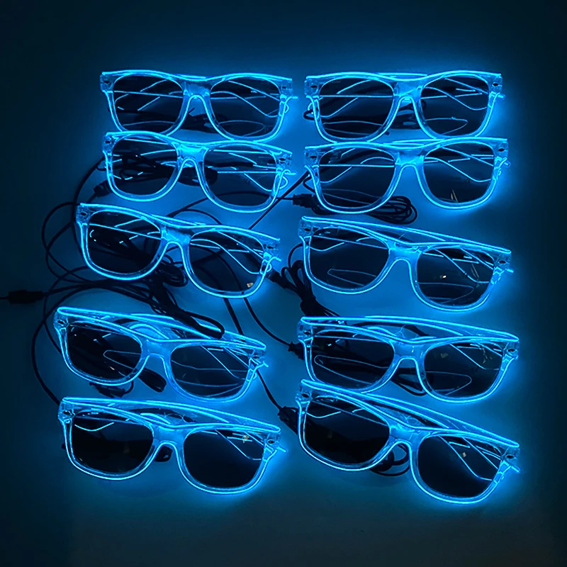 1/10pcs Wholesale Light up LED Dark lens Sunglasses EL Fluorescent Carnival Party Glasses for Disco Glow Party Supplies