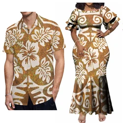 Luxury Party Maxi Dress Fashion Festival Gala Floral New Dress Polynesian Samoa Custom Ethnic Pattern Matching Men'S Shirt
