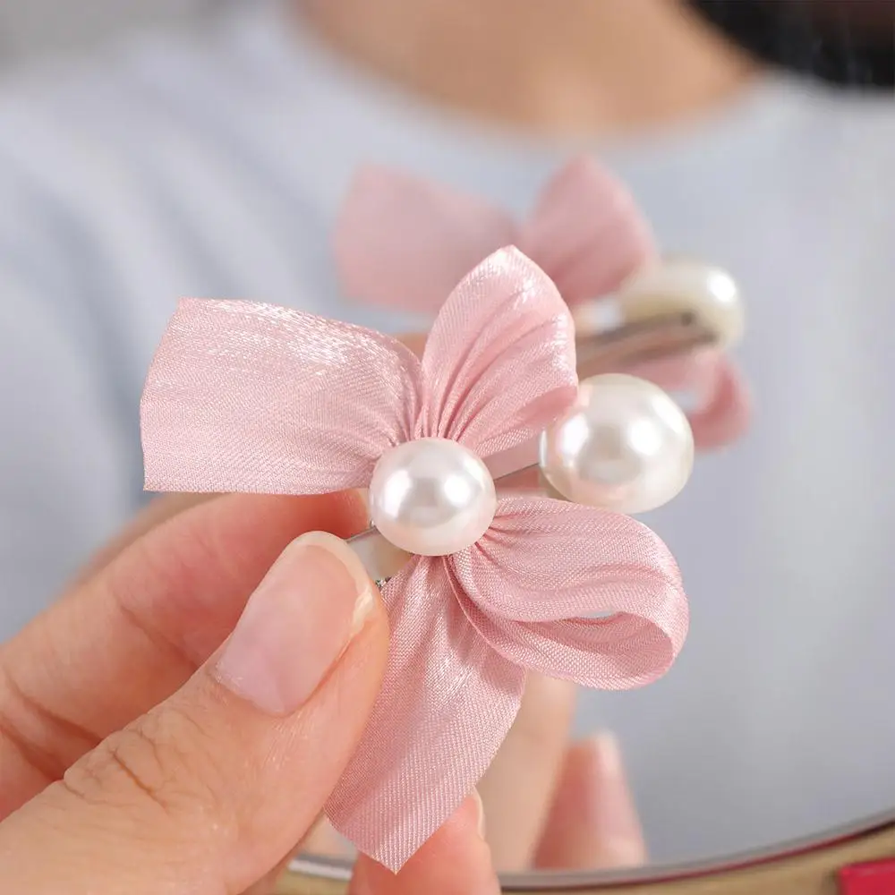 Fashion Trendy Bow Pearl Hairpin Y2k Pink Bowknot Hair Clips Side Clip Korean Style Bangs Pearl Clips Hair Accessories